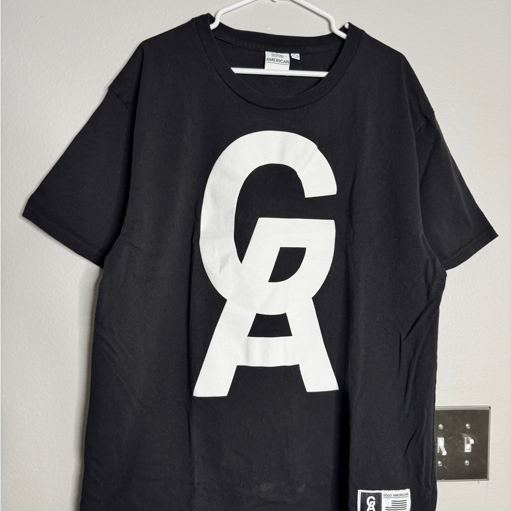 Good American Black Tee with White Logo